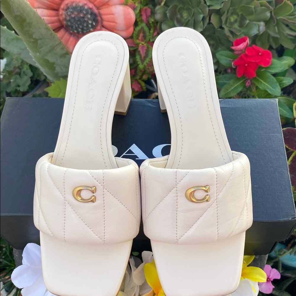 Coach Beige Block Heel Sandals - Picture 3 of 8